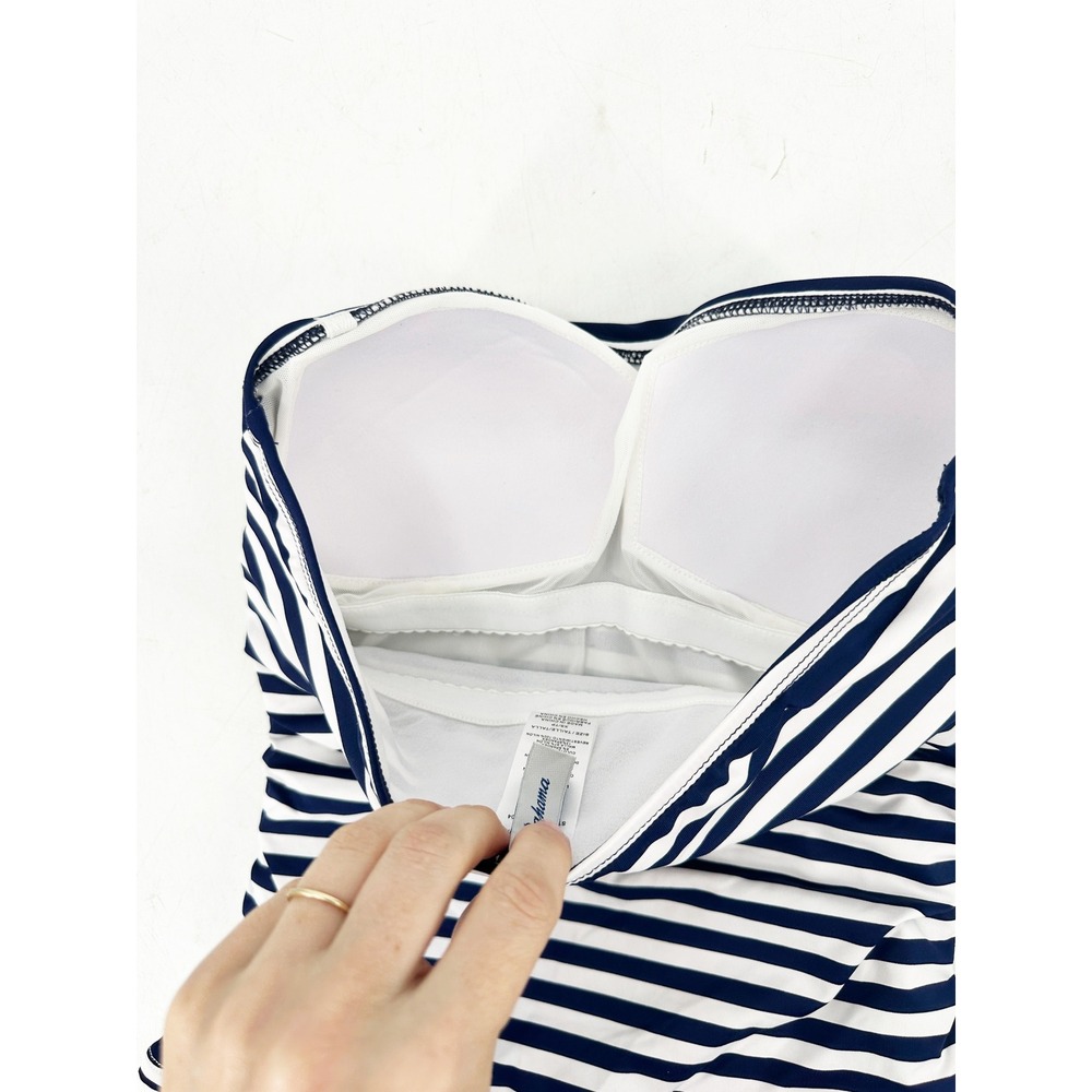 Tommy Bahama Tankini Top XS Blue White Stripe Pearl Bandeau Ruched Vacation - Picture 3 of 5
